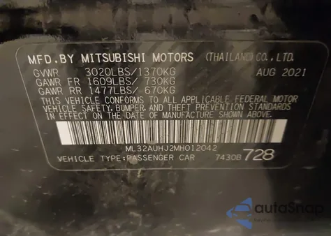2021 Mitsubishi Mirage Carbonite Edition/Es/Le from USA, damaged, VIN ML32AUHJ2MH012042